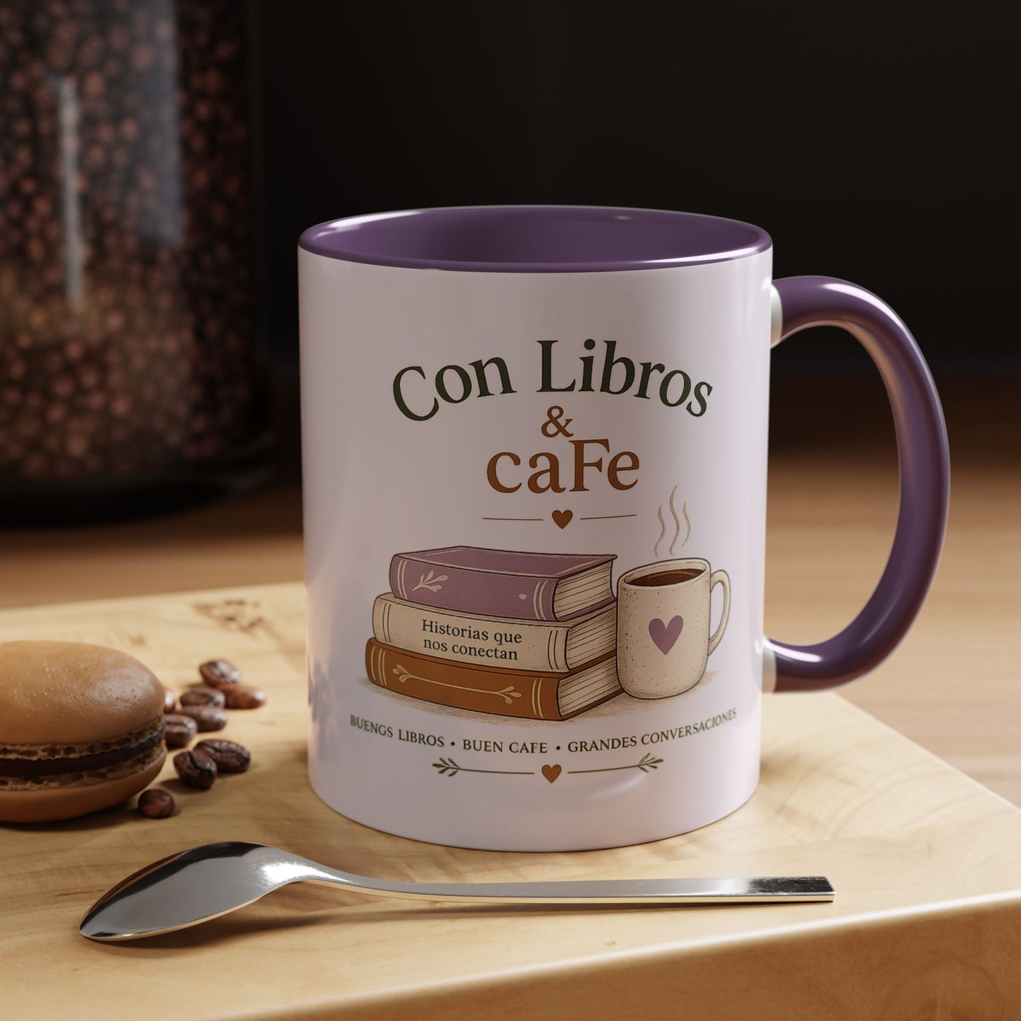 Con Libros & Café Accent Coffee Mug – Book Lover Coffee Cup (11/15oz)