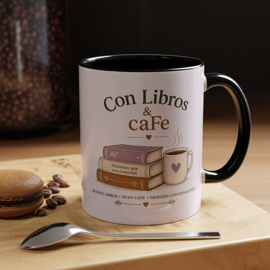 Con Libros & Café Accent Coffee Mug – Book Lover Coffee Cup (11/15oz)